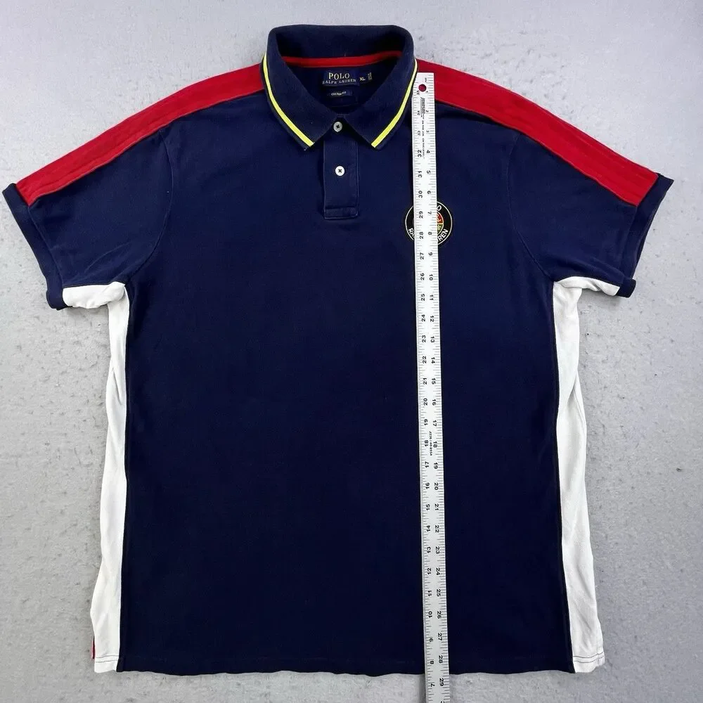 Polo Ralph Lauren Polo Shirt XL Navy Blue Cookie Crest Patch Custom Fit Preppy